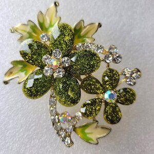 Lime Green Rhinestones Flower brooch
